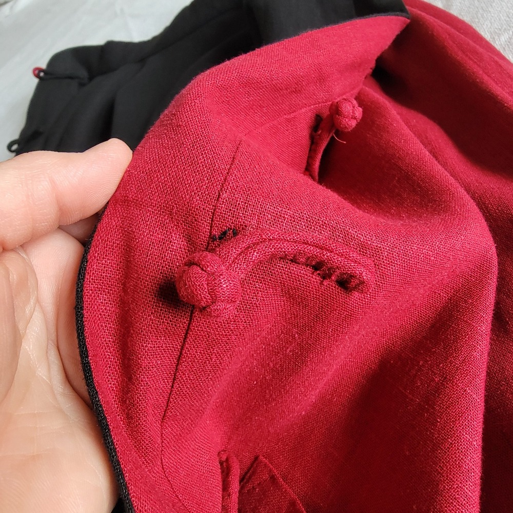 Reversible Tang Suit Jacket Red Black Women Large Vintage Traditional Minimalist - Picture 15 of 16